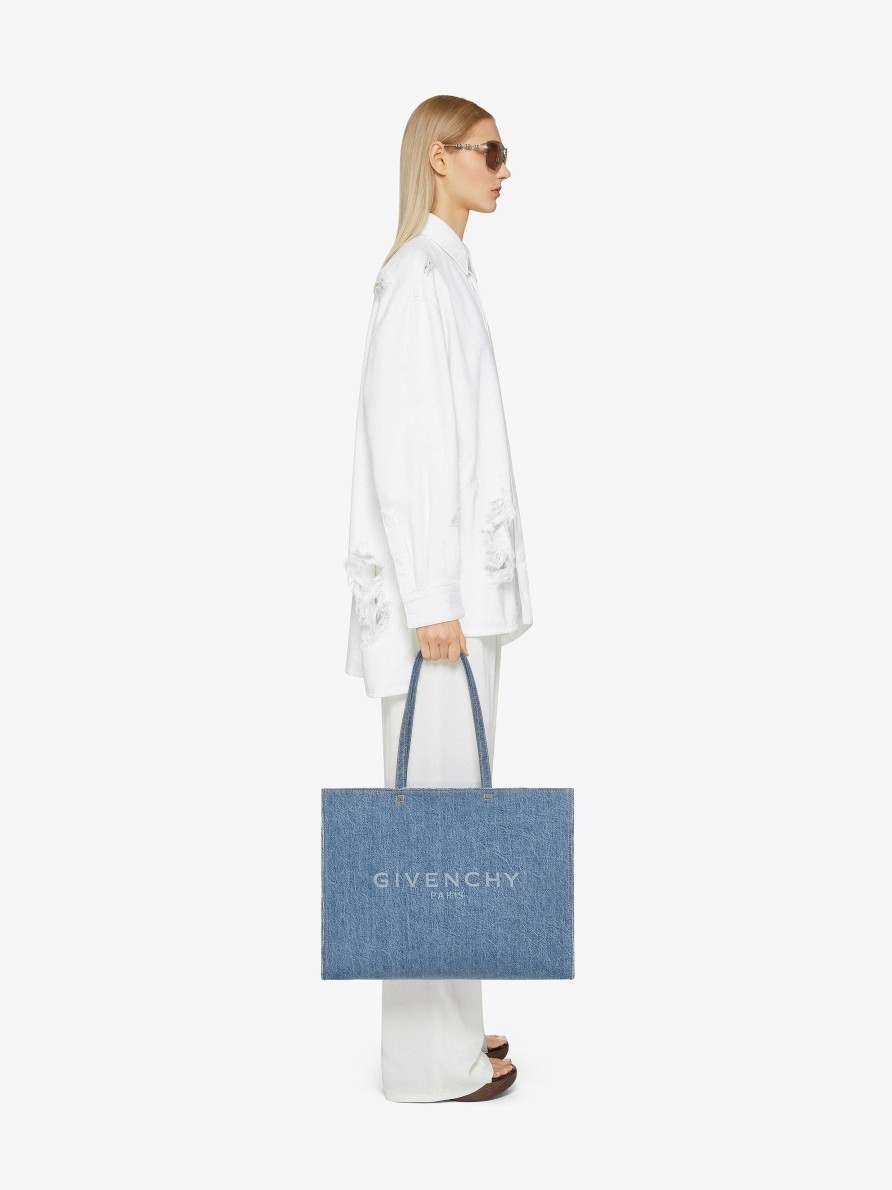 Donne Givenchy Top E Camicie | Camicia Oversize Con Schiena Lunga In Denim Destroyed Bianco