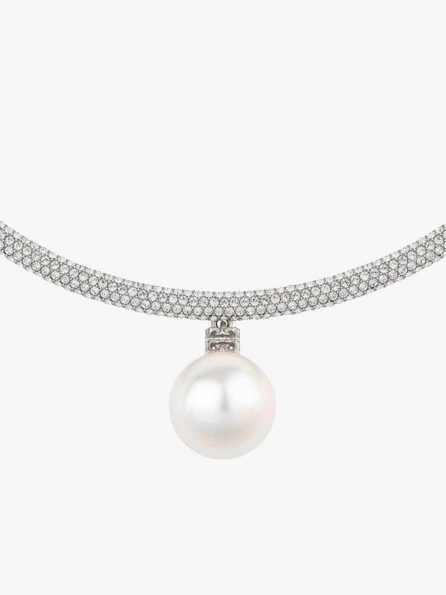 Donne Givenchy Gioielleria | Collana Torque Di Perle In Metallo Con Perla E Cristalli Bianco/Argento