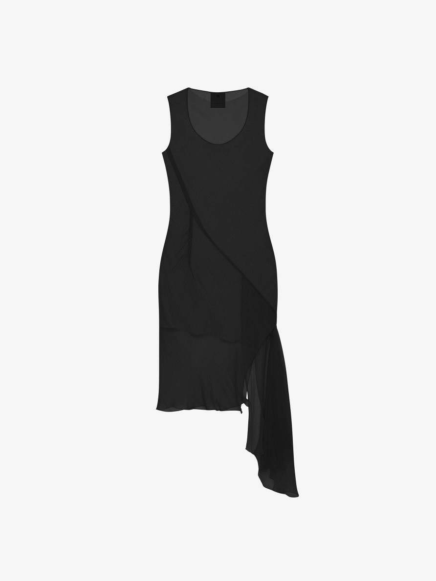 Donne Givenchy Vestiti | Abito In Seta Con Rouches Sul Fianco Nero