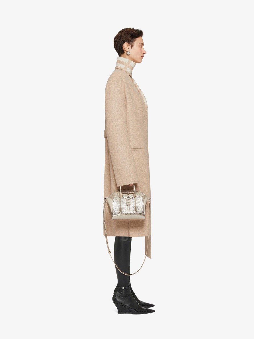 Donne Givenchy Giacche E Cappotti | Cappotto In Lana 4G Double Face Con Sciarpa Nocciola/Beige