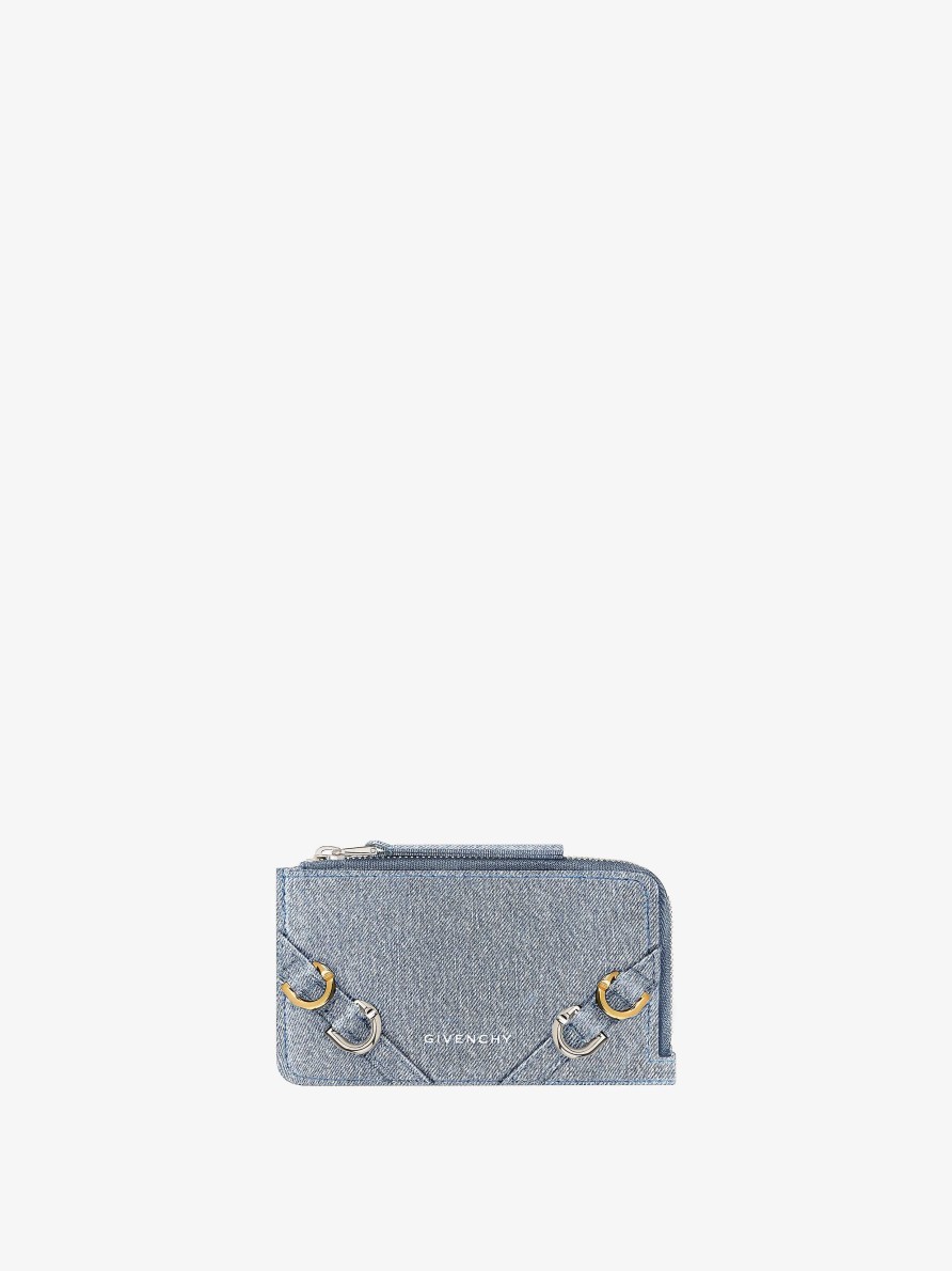 Donne Givenchy Piccola Pelletteria | Porta Carte Con Cerniera Voyou In Denim Blu Medio