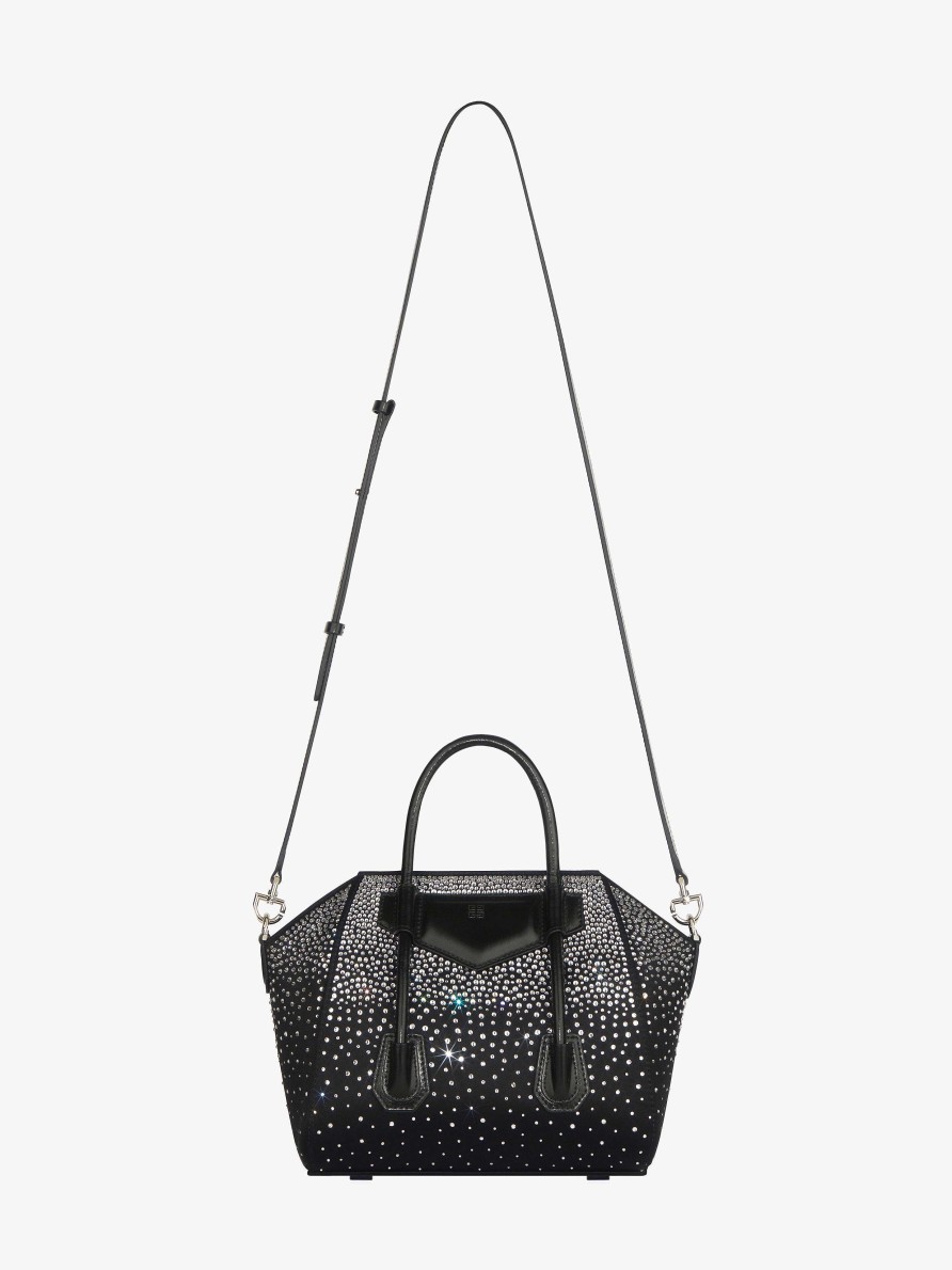 Donne Givenchy Antigona | Borsa Mini Antigona Lock In Raso Con Strass Nero