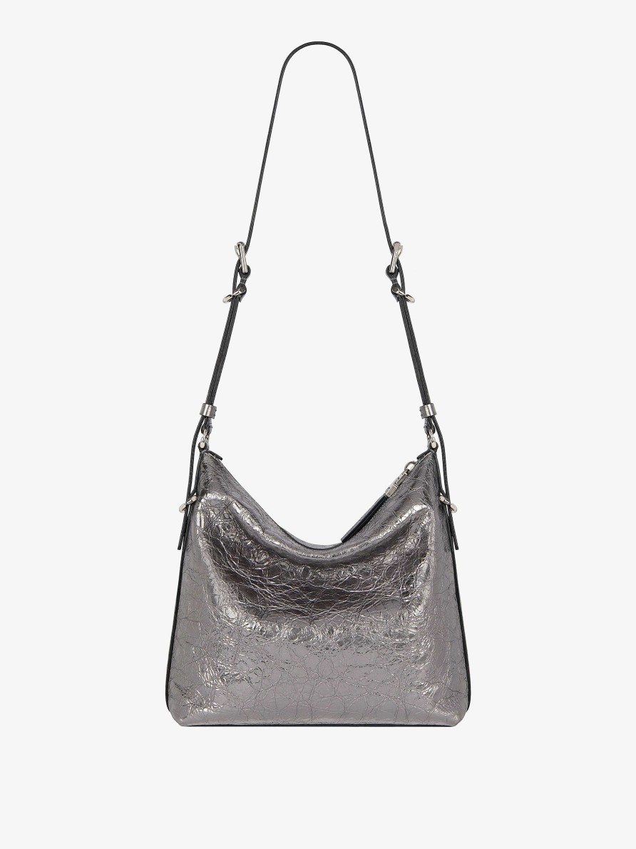 Donne Givenchy Voi | Borsa A Tracolla Voyou In Pelle Laminata Grigio Argentato