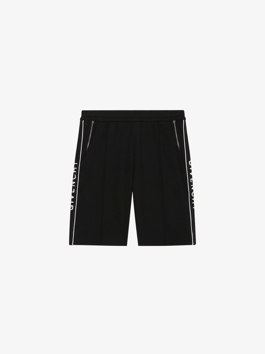 Uomini Givenchy Pantaloncini | Bermuda In Felpa Con Bande Givenchy Nero