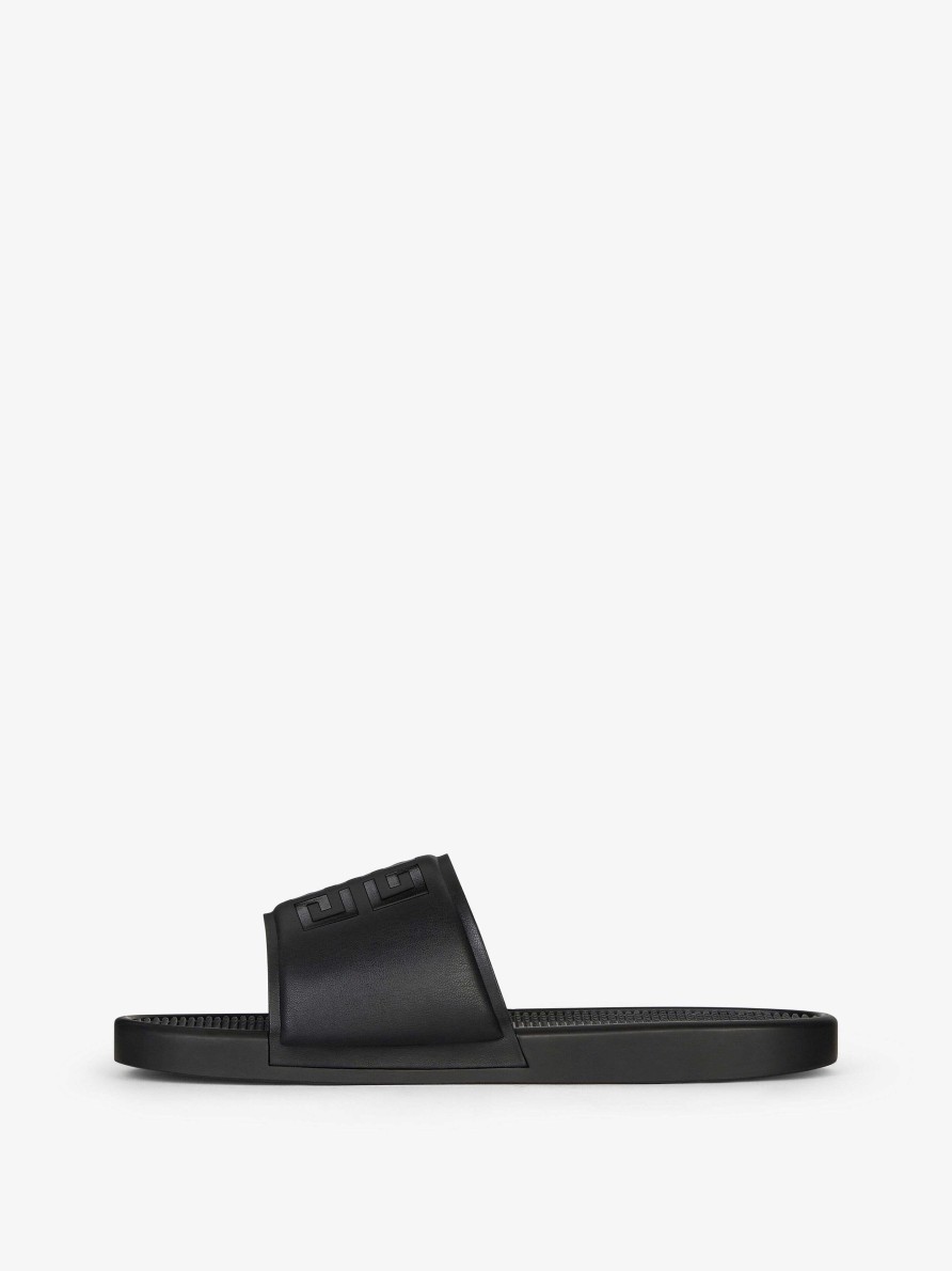 Uomini Givenchy Ciabatte E Sandali | Sandali Bassi Slide In Pelle Sintetica Nero Bianco