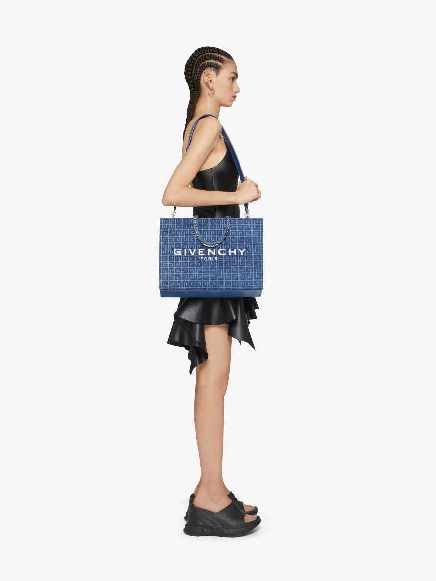 Donne Givenchy Borsa G | Borsa Shopping G-Tote Media In Denim 4G Con Catena Blu Medio