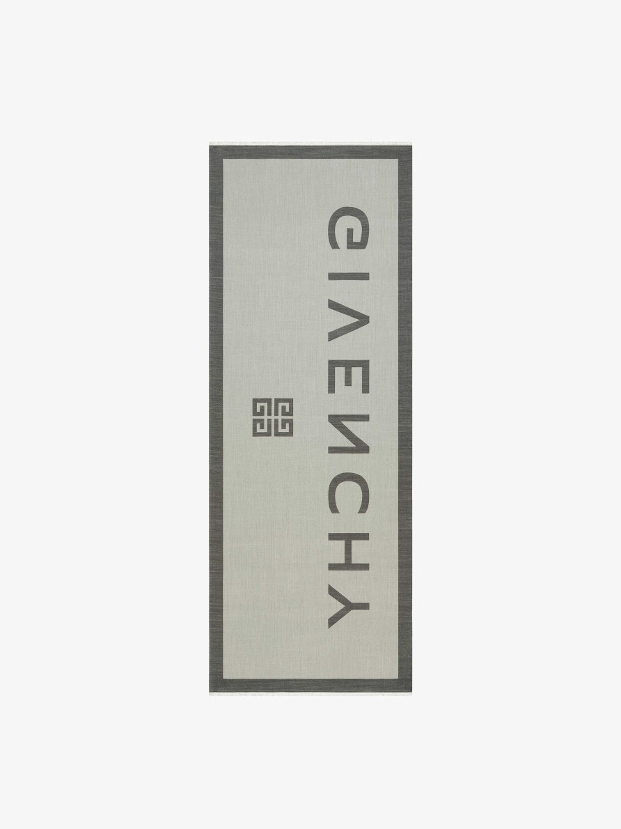 Donne Givenchy Sciarpe | Stola Givenchy 4G In Seta E Lana Carbone