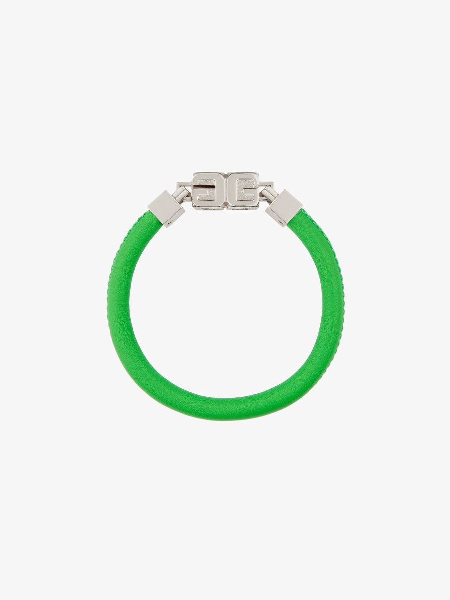 Uomini Givenchy Gioielleria | Bracciale G Cube In Pelle E Metallo Verde Acceso