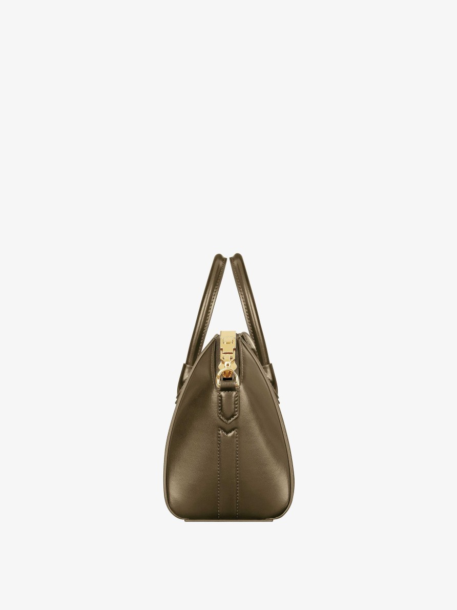 Donne Givenchy Antigona | Mini Borsa Antigona In Pelle Box Cachi Scuro