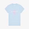 Donne Givenchy Magliette | T-Shirt Slim Fit In Cotone Con Stampa Givenchy Azzurro