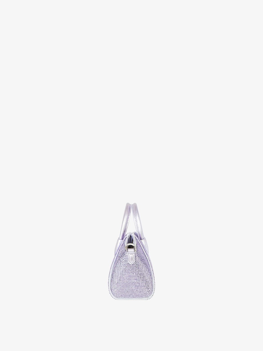 Donne Givenchy Antigona | Borsa Micro Antigona In Raso Con Strass Lavanda