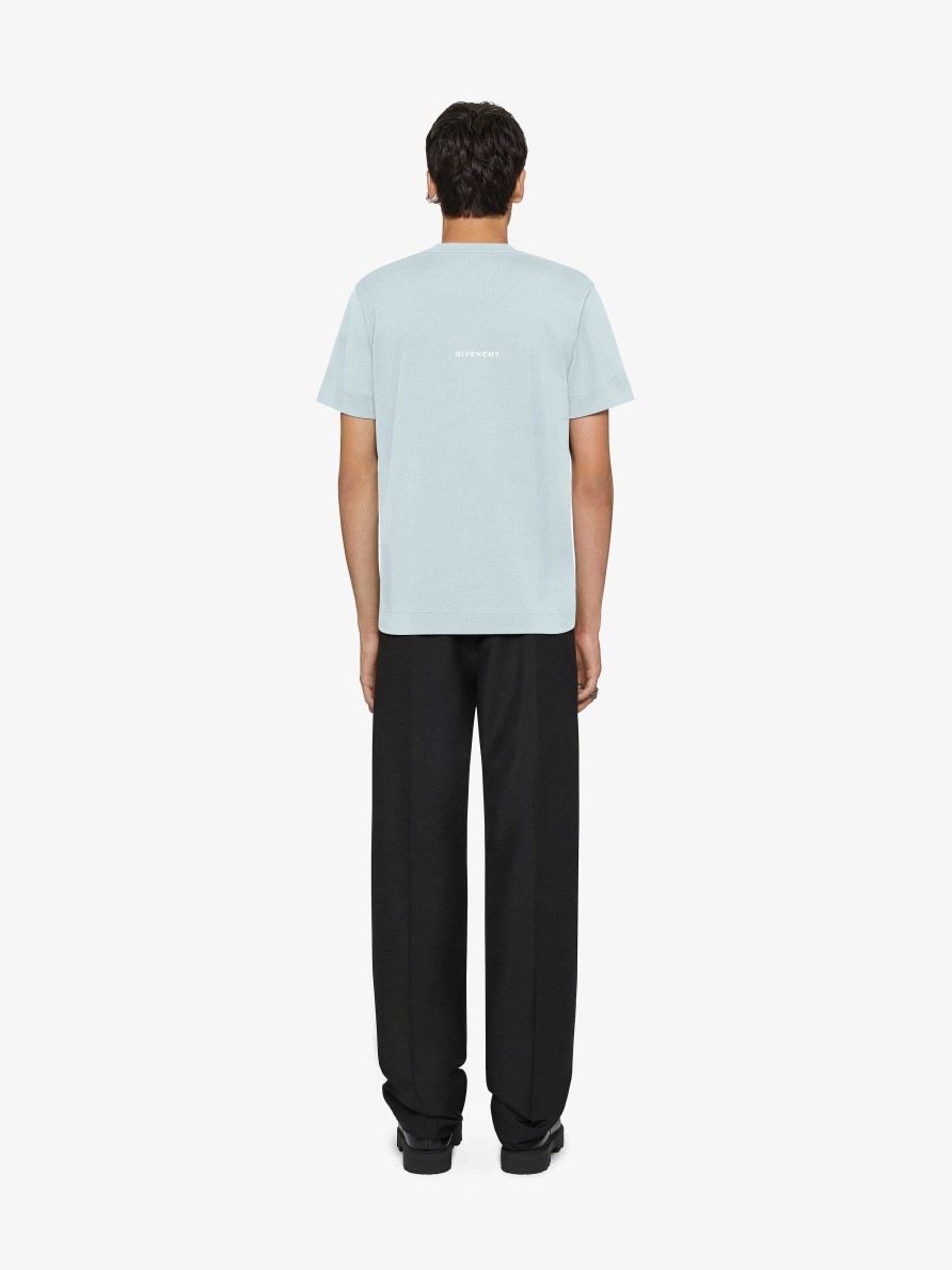 Uomini Givenchy Magliette | T-Shirt Slim Fit In Cotone Blu Minerale