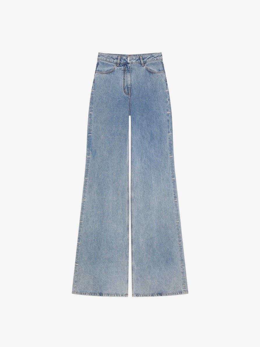 Donne Givenchy Pantaloni | Jeans Oversize In Denim Con Cristalli Azzurro