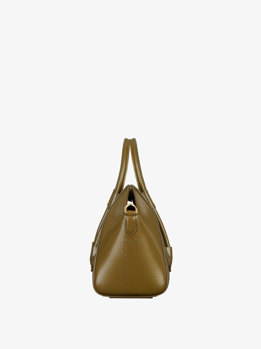 Donne Givenchy Antigona | Mini Borsa Con Chiusura Antigona In Pelle Box Cachi Scuro