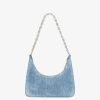 Donne Givenchy Borse A Tracolla | Borsa Piccola A Forma Di Luna In Denim Lavato Con Catena Blu Medio