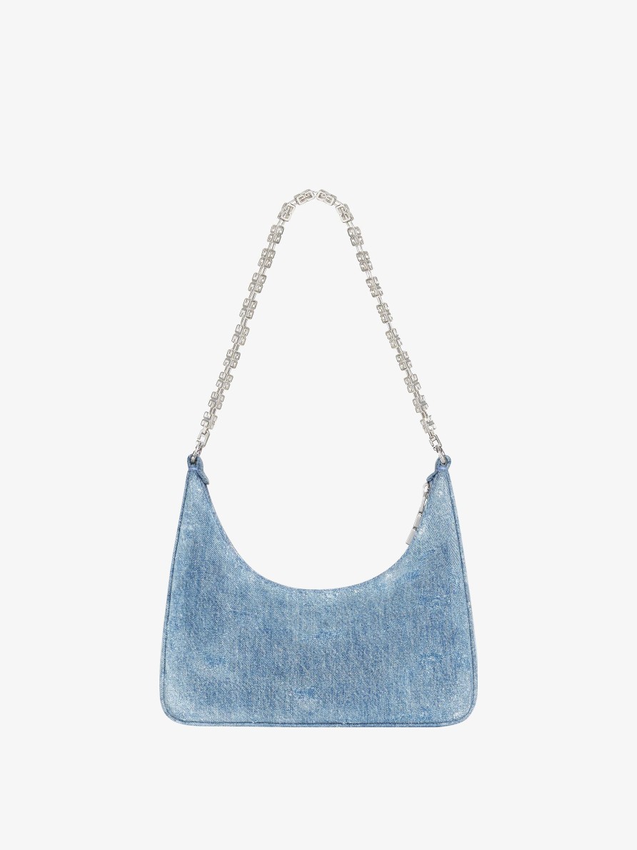 Donne Givenchy Borse A Tracolla | Borsa Piccola A Forma Di Luna In Denim Lavato Con Catena Blu Medio