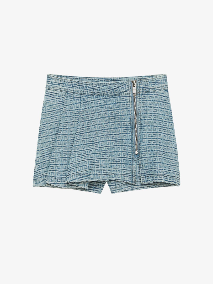 Donne Givenchy Ragazza (Da 4 A 12 Anni) | Gonna Shorts Asimmetrica In Denim 4G Blu Denim