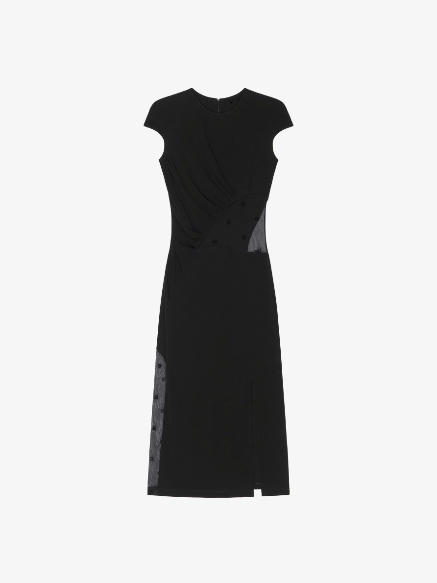 Donne Givenchy Vestiti | Abito In Crepe E Tulle 4G Nero