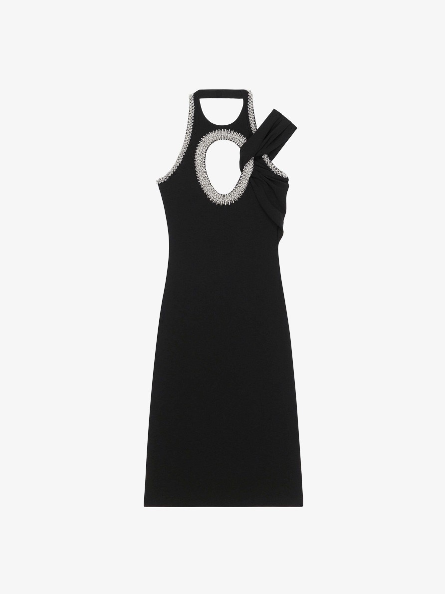 Donne Givenchy Vestiti | Abito Da Sera In Crepe E Raso Con Perle E Cristalli Nero/Argento