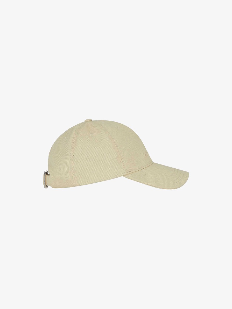 Uomini Givenchy Berretti E Berretti | Cappellino Ricamato Givenchy In Cotone Oro Pallido