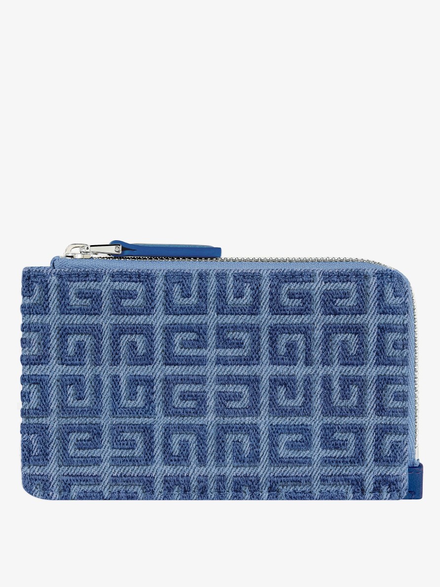 Donne Givenchy Piccola Pelletteria | Portacarte Con Cerniera G-Cut In Denim 4G E Pelle Blu Medio