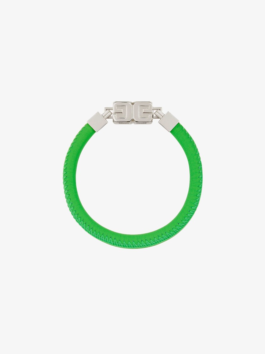 Uomini Givenchy Gioielleria | Bracciale G Cube In Pelle E Metallo Verde Acceso