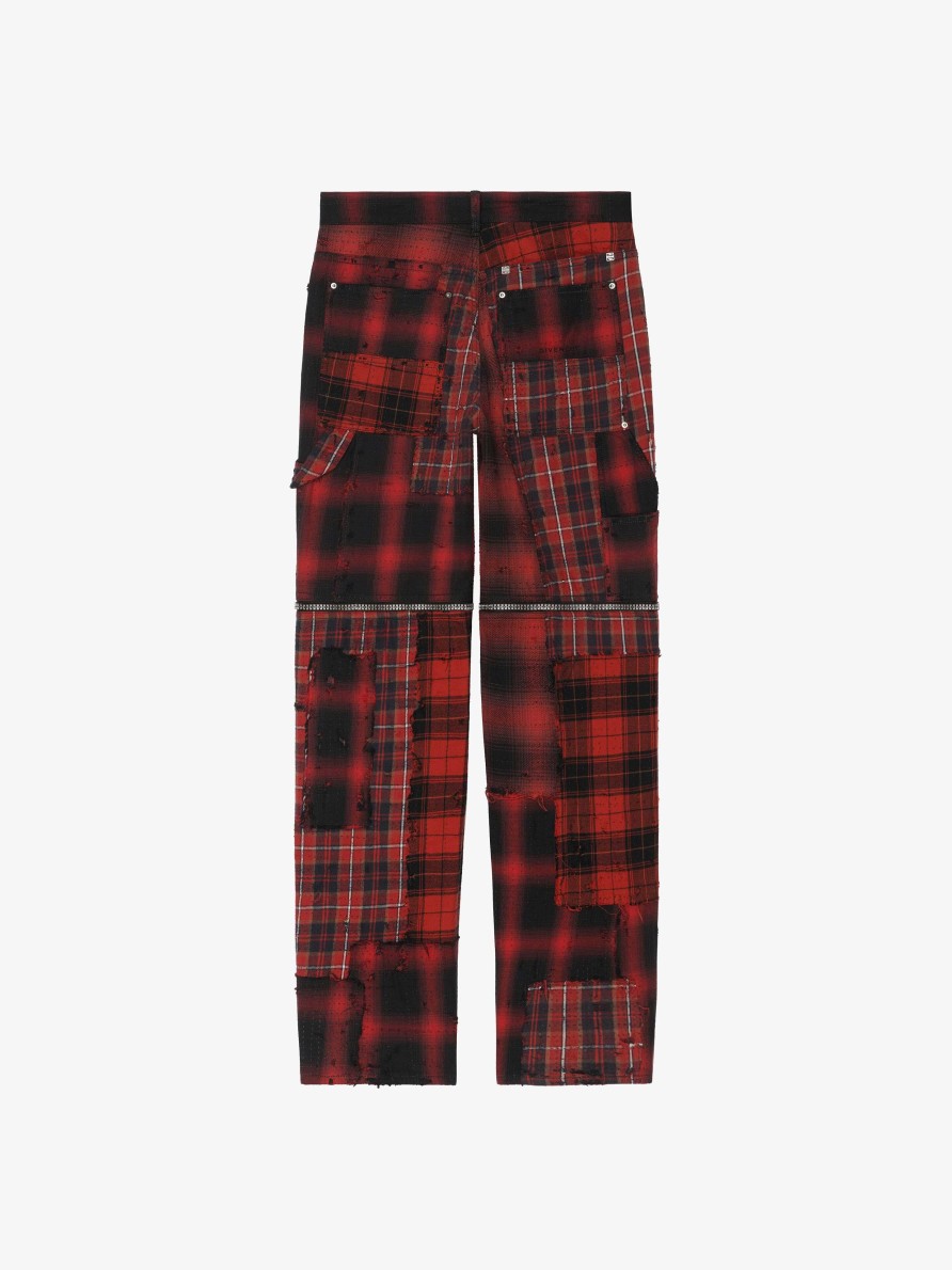 Uomini Givenchy Denim | Pantaloni Staccabili Two In One In Denim Destroyed Effetto Boro Nero Rosso