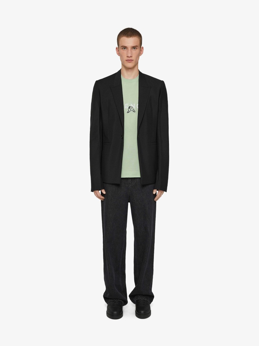 Uomini Givenchy Magliette | T-Shirt Slim Fit In Cotone Con Stampe Givenchy Verde Acqua