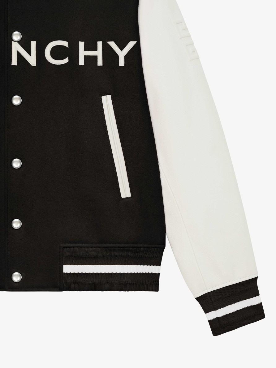 Uomini Givenchy Capispalla E Giubbotti | Giacca Varsity Di Givenchy In Lana E Pelle Nero Bianco