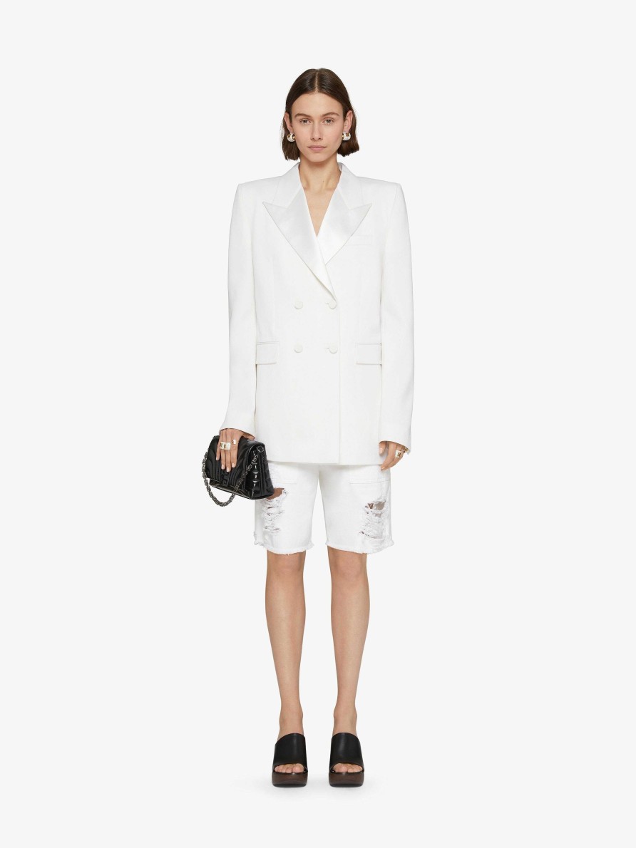 Donne Givenchy Giacche E Cappotti | Giacca Oversize In Lana Con Collo In Raso Bianco