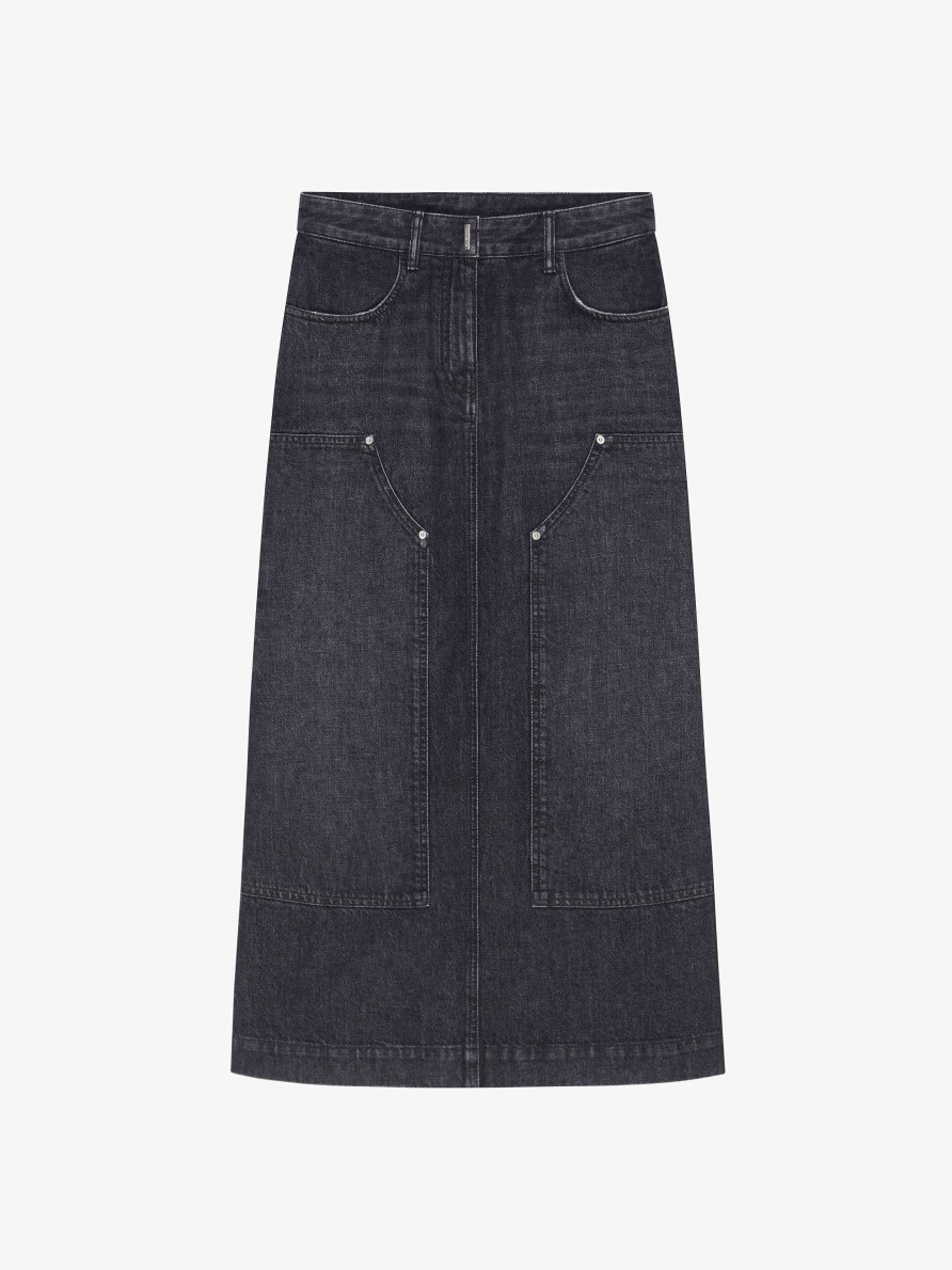 Donne Givenchy Gonne | Gonna In Denim Con Toppe Nero Sbiadito