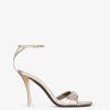 Donne Givenchy Ciabatte E Sandali | Sandali Stitch In Pelle Laminata Con Cristalli Oro Polveroso