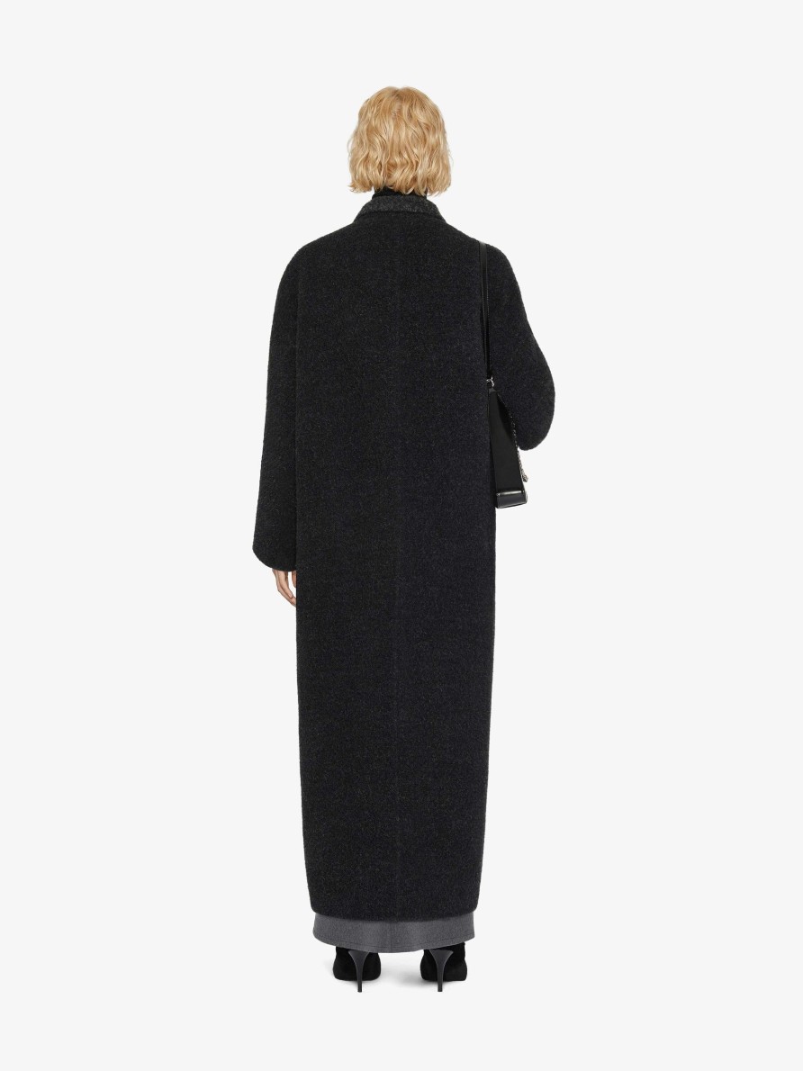 Donne Givenchy Giacche E Cappotti | Cappotto In Lana Alpaca Double Face Nero/Grigio