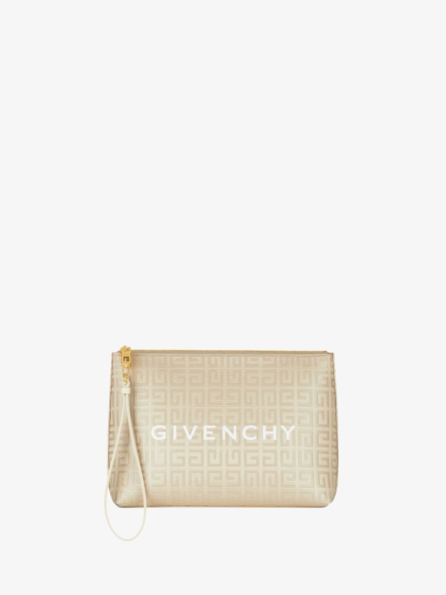 Donne Givenchy Piccola Pelletteria | Pochette Da Viaggio Givenchy In Tela Spalmata 4G Beige Naturale