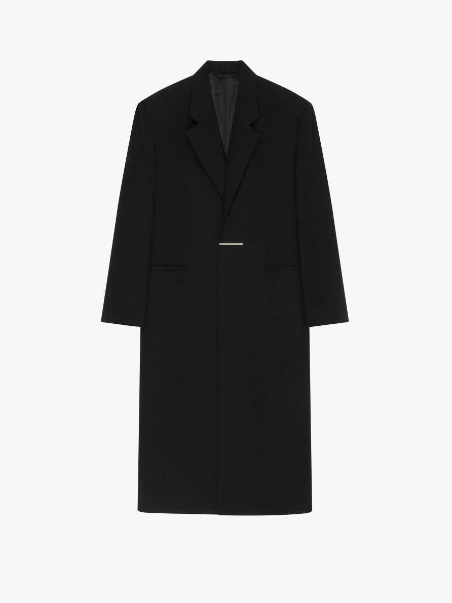 Uomini Givenchy Giacche E Cappotti | Cappotto Lungo Oversize In Flanella Di Lana Nero