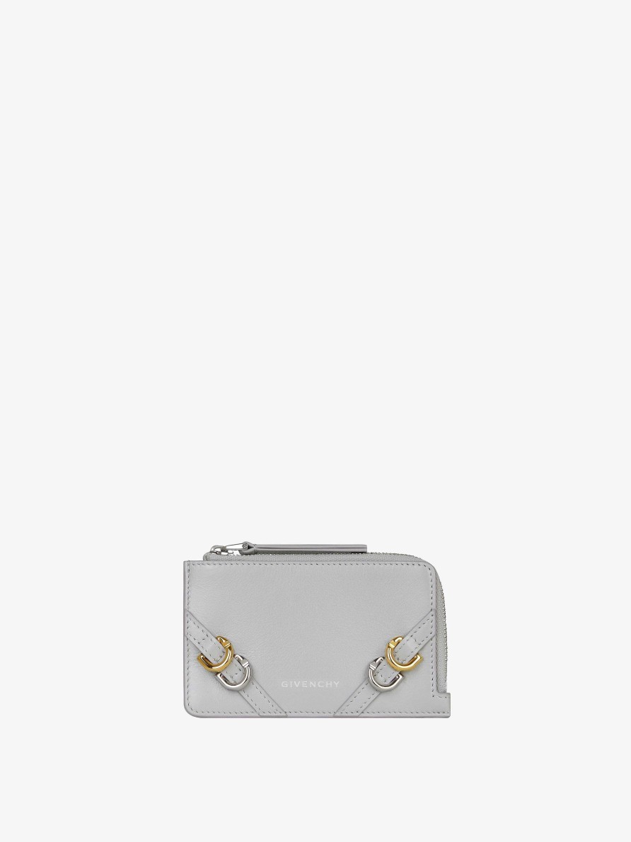 Donne Givenchy Piccola Pelletteria | Portacarte Voyou Con Zip In Pelle Grigio Chiaro