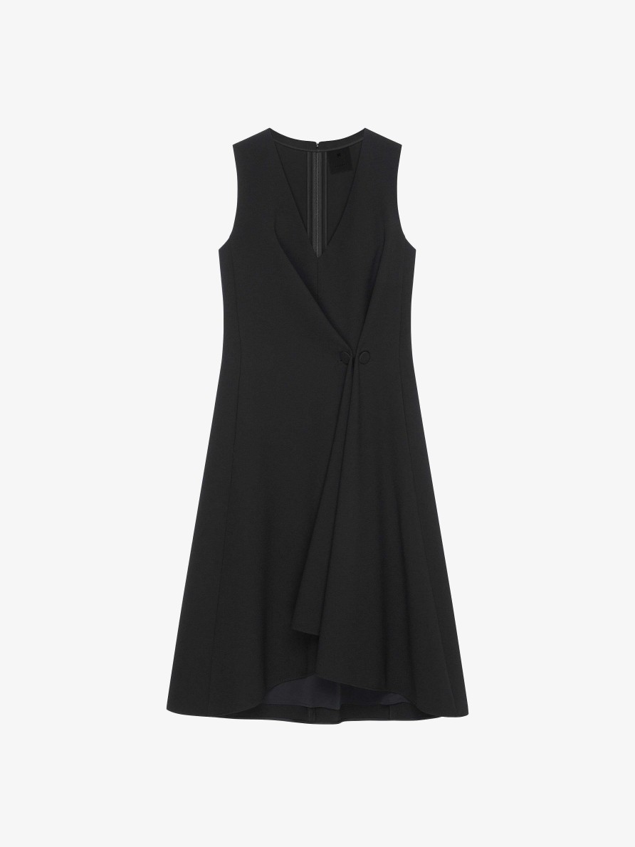 Donne Givenchy Vestiti | Abito Con Bottoni Ed Effetto Plisse In Cady Nero