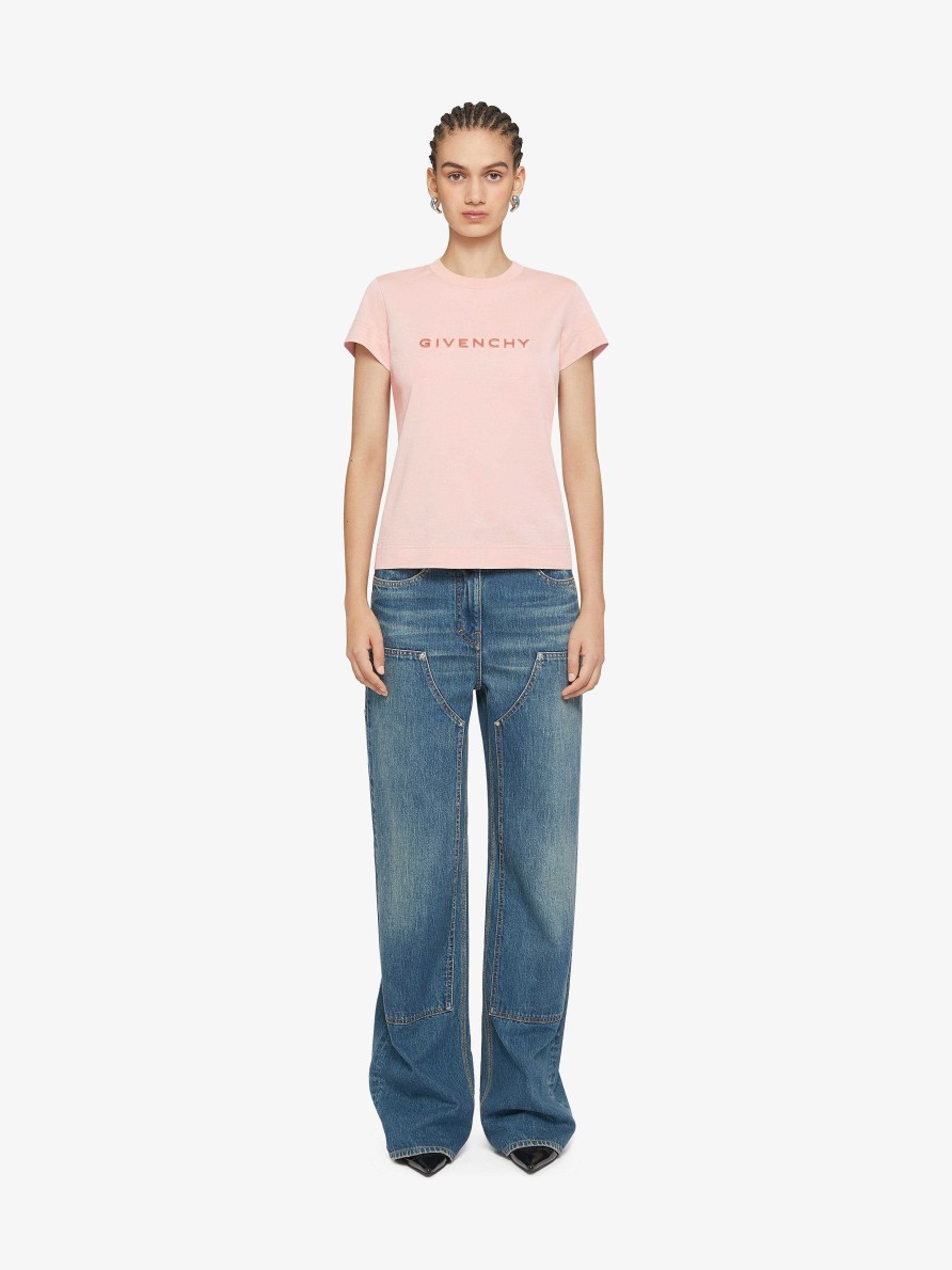 Donne Givenchy Magliette | T-Shirt Givenchy 4G In Cotone Rosa Cipria