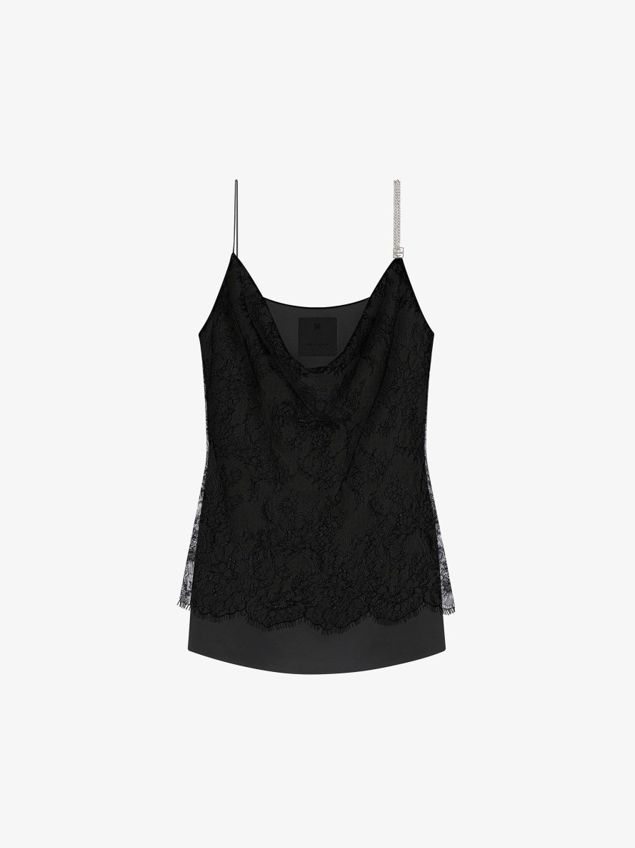 Donne Givenchy Top E Camicie | Top In Pizzo Con Dettaglio Catena Nero