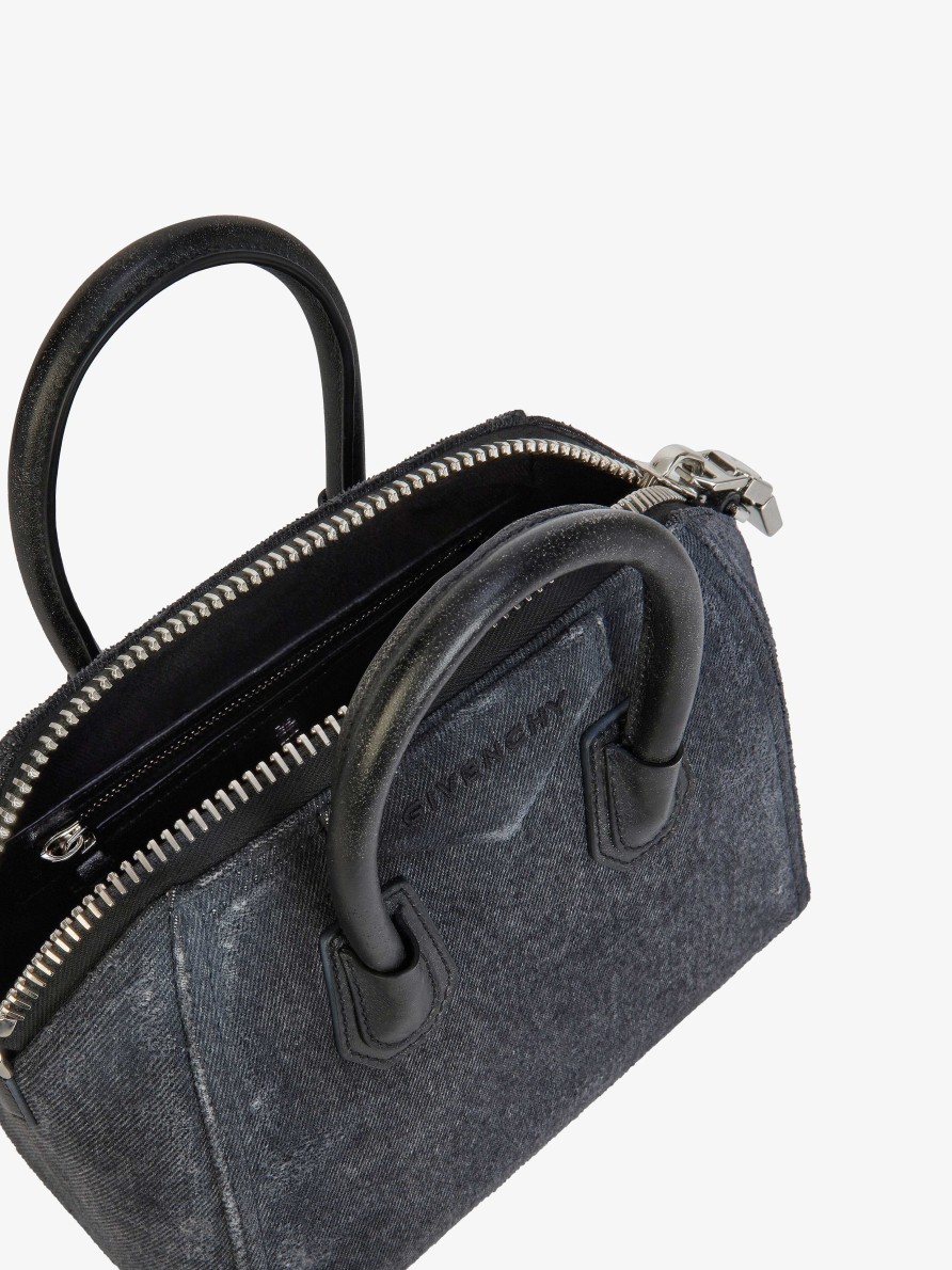 Donne Givenchy Antigona | Borsa Mini Antigona In Denim Lavato Nero