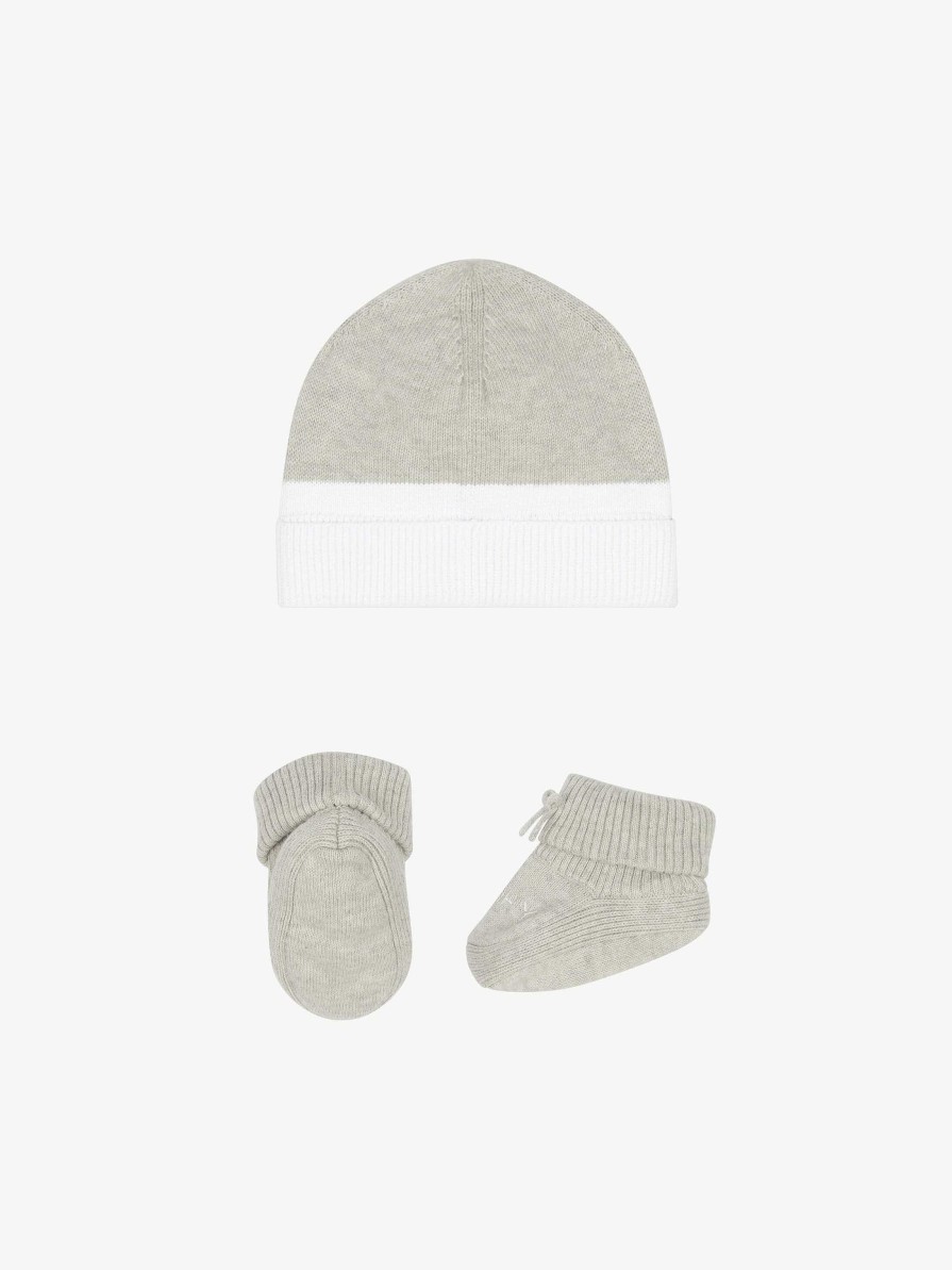 Uomini Givenchy Bambino (Da 1 Mese A 3 Anni) | Set Cappello E Pantofole Givenchy In Cotone E Cashmere Grigio/Bianco