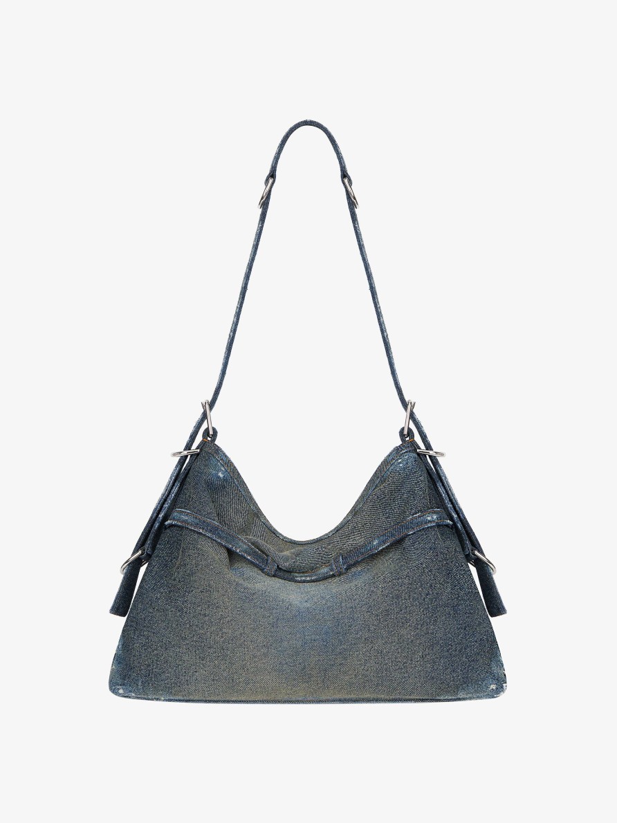 Donne Givenchy Voi | Borsa Voyou Media In Denim Lavato Blu Militare