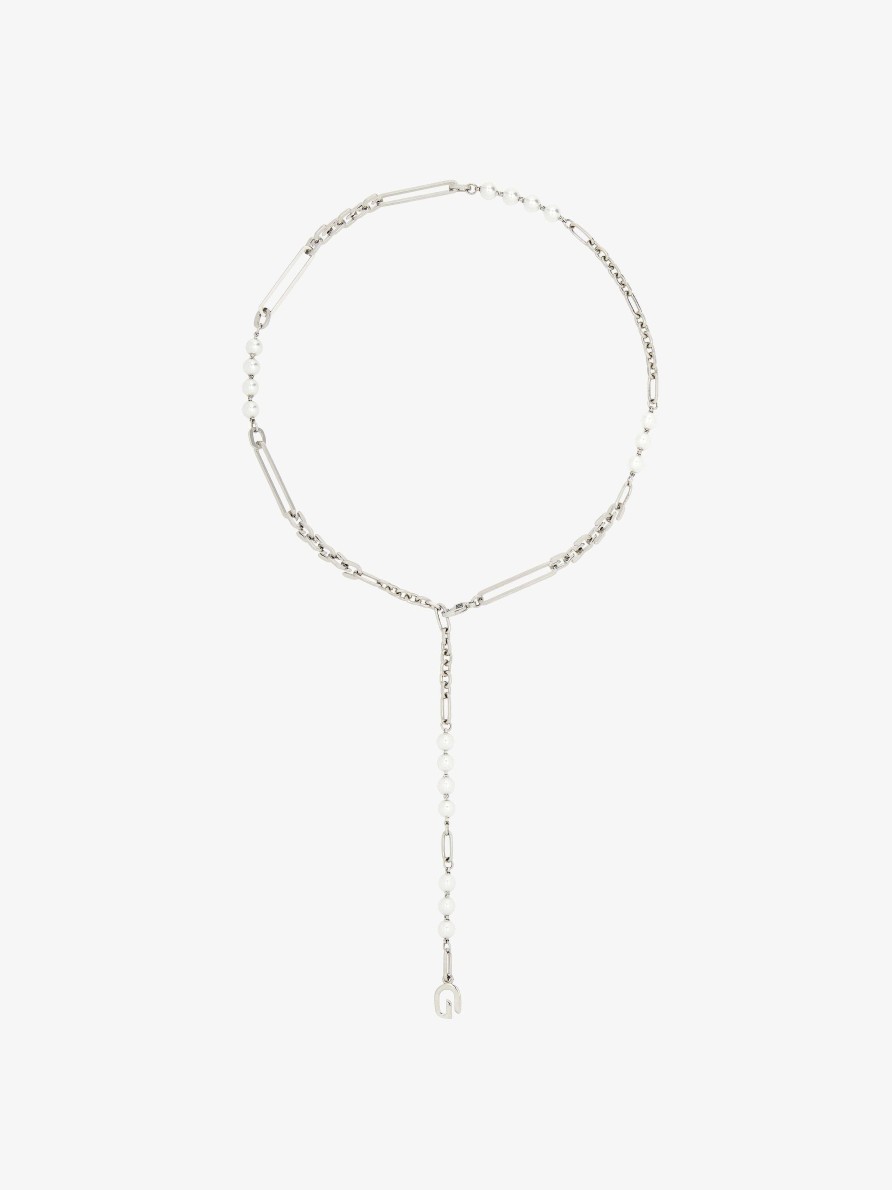 Donne Givenchy Gioielleria | Collana G Link In Metallo Con Perle Bianco/Argento