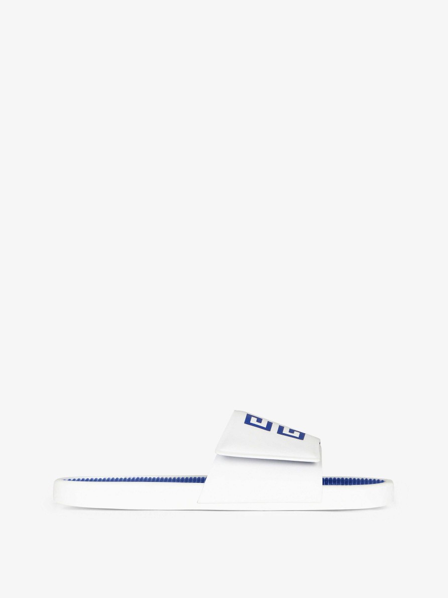 Uomini Givenchy Ciabatte E Sandali | Sandali Bassi Slide In Pelle Sintetica Bianco Blu