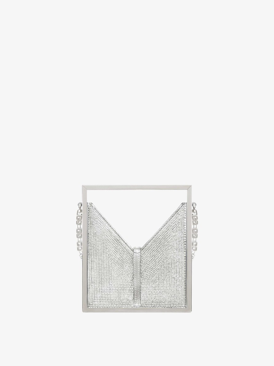 Donne Givenchy Borse Mini E Micro | Borsa Micro Cut Out In Raso E Strass Con Cornice Grigio Argentato