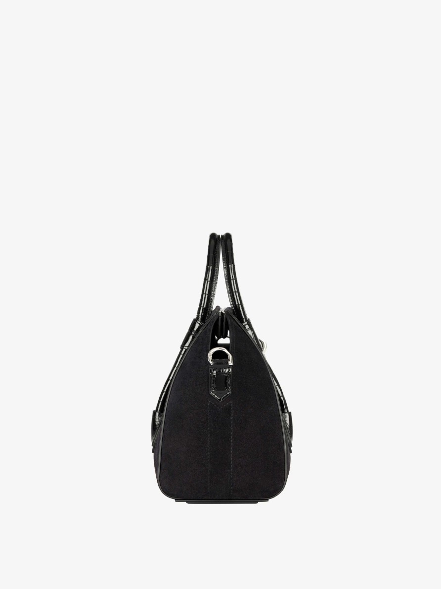 Donne Givenchy Antigona | Mini Borsa Antigona Lock In Pelle Scamosciata Nero