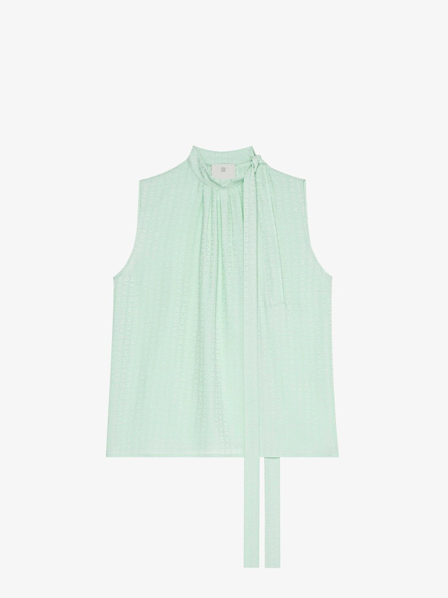 Donne Givenchy Top E Camicie | Top Givenchy In Seta Con Lavalliere Menta Verde