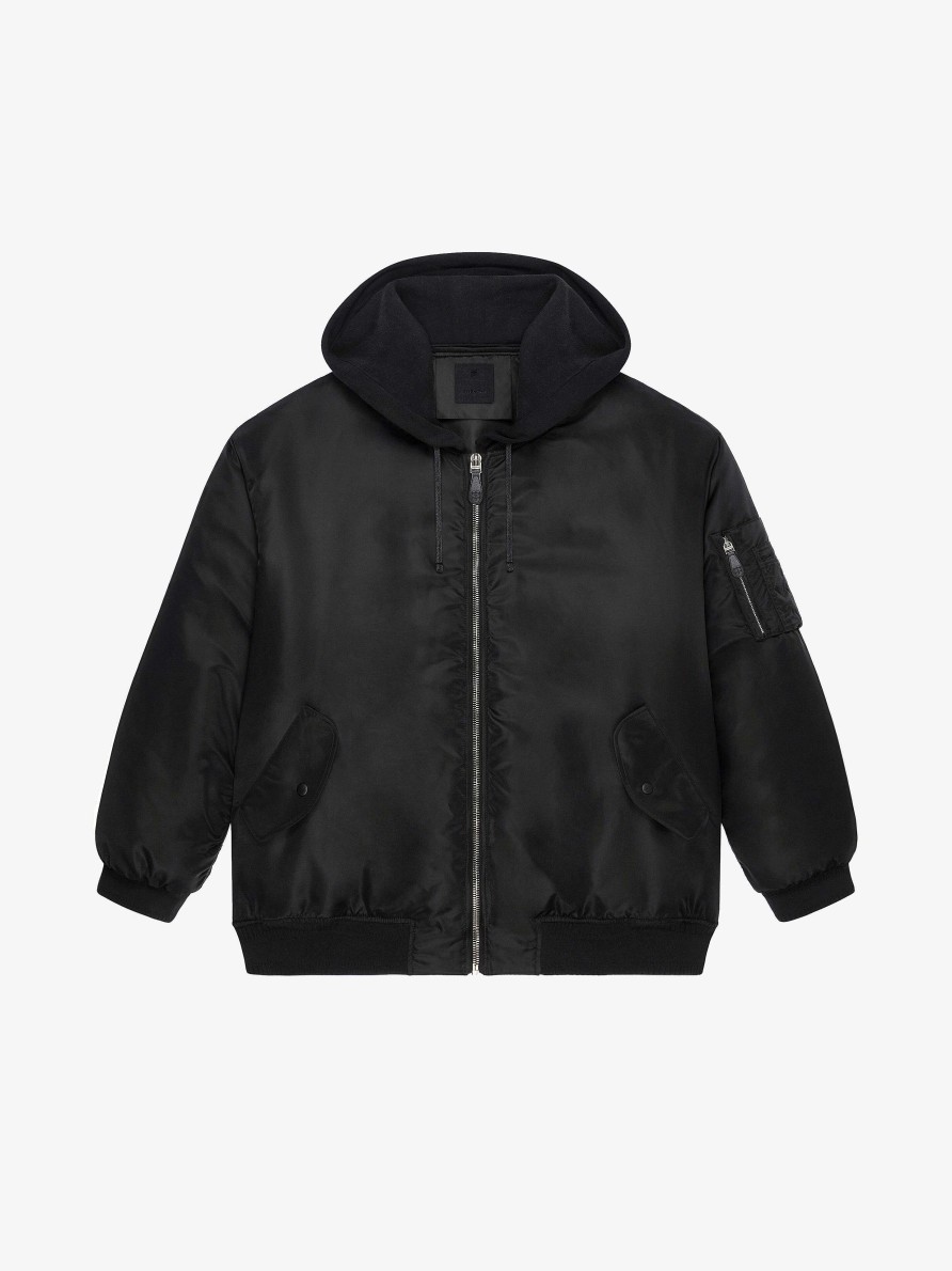 Donne Givenchy Capispalla E Giubbotti | Giubbotto Bomber Oversize Con Cappuccio Nero