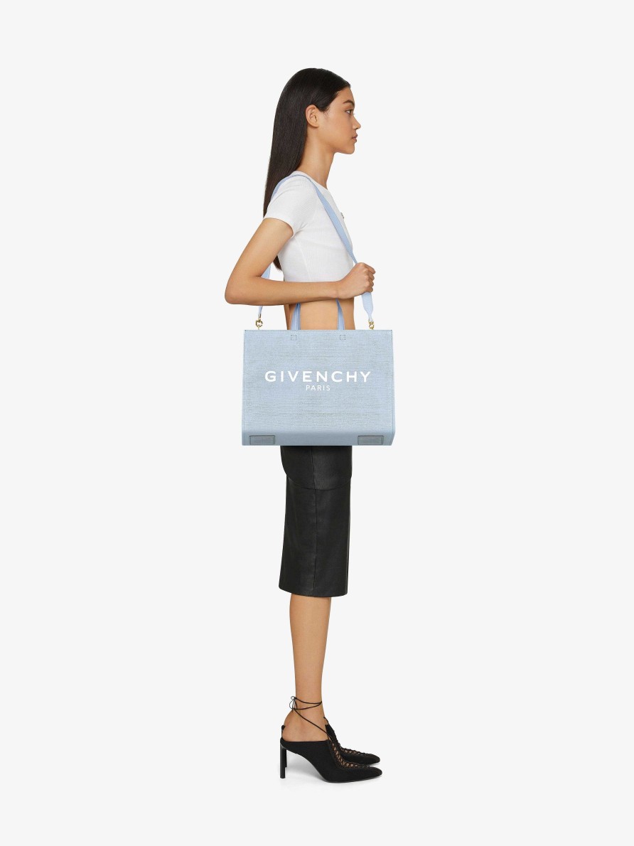 Donne Givenchy Borsa G | Borsa Shopping G-Tote Media In Tela Nuvola Blu