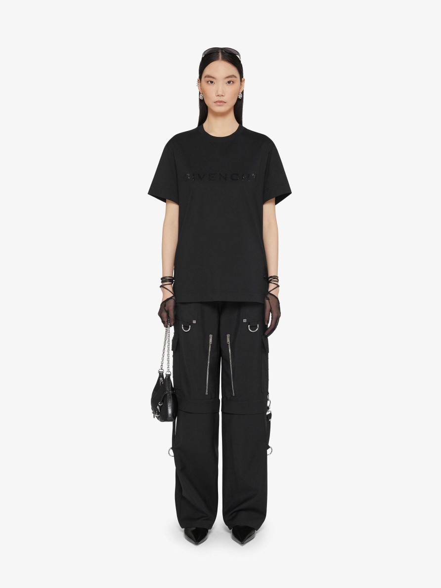 Donne Givenchy Magliette | T-Shirt Givenchy In Cotone Con Strass Nero